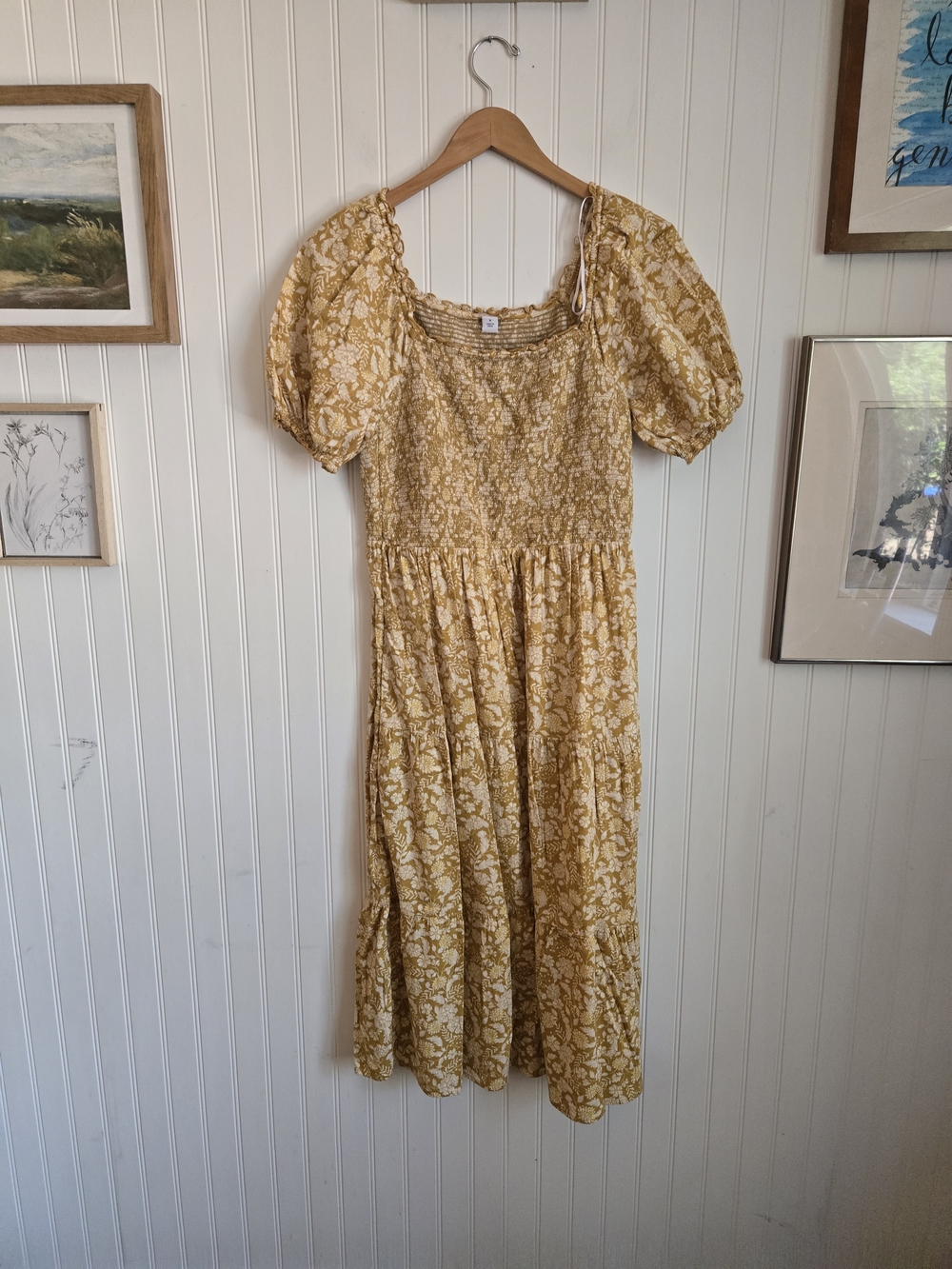 Old Navy Cottagcore Yellow Floral Puff-Sleeve Midi Dress